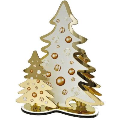 Decoration de table miroir dore or metal sapin