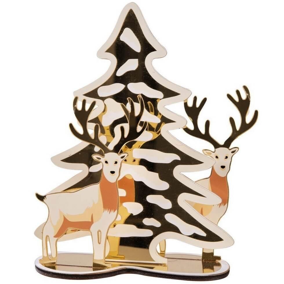 Decoration de table miroir dore or sapin et rennes