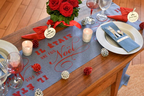Decoration de table noel bleu et rouge