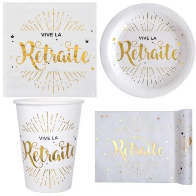 1 Pack décoration de table retraite blanc et or métallique pour 10 personnes.