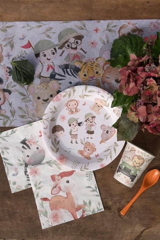 Decoration de table serviette explorateur theme jungle savane voyage
