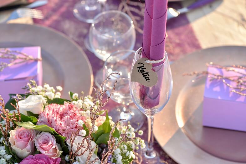 Decoration de verre mariage avec marque place coeur