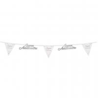 Decoration fete anniversaire blanc argent guirlande fanion