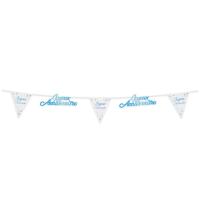 Decoration fete anniversaire blanc bleu guirlande fanion