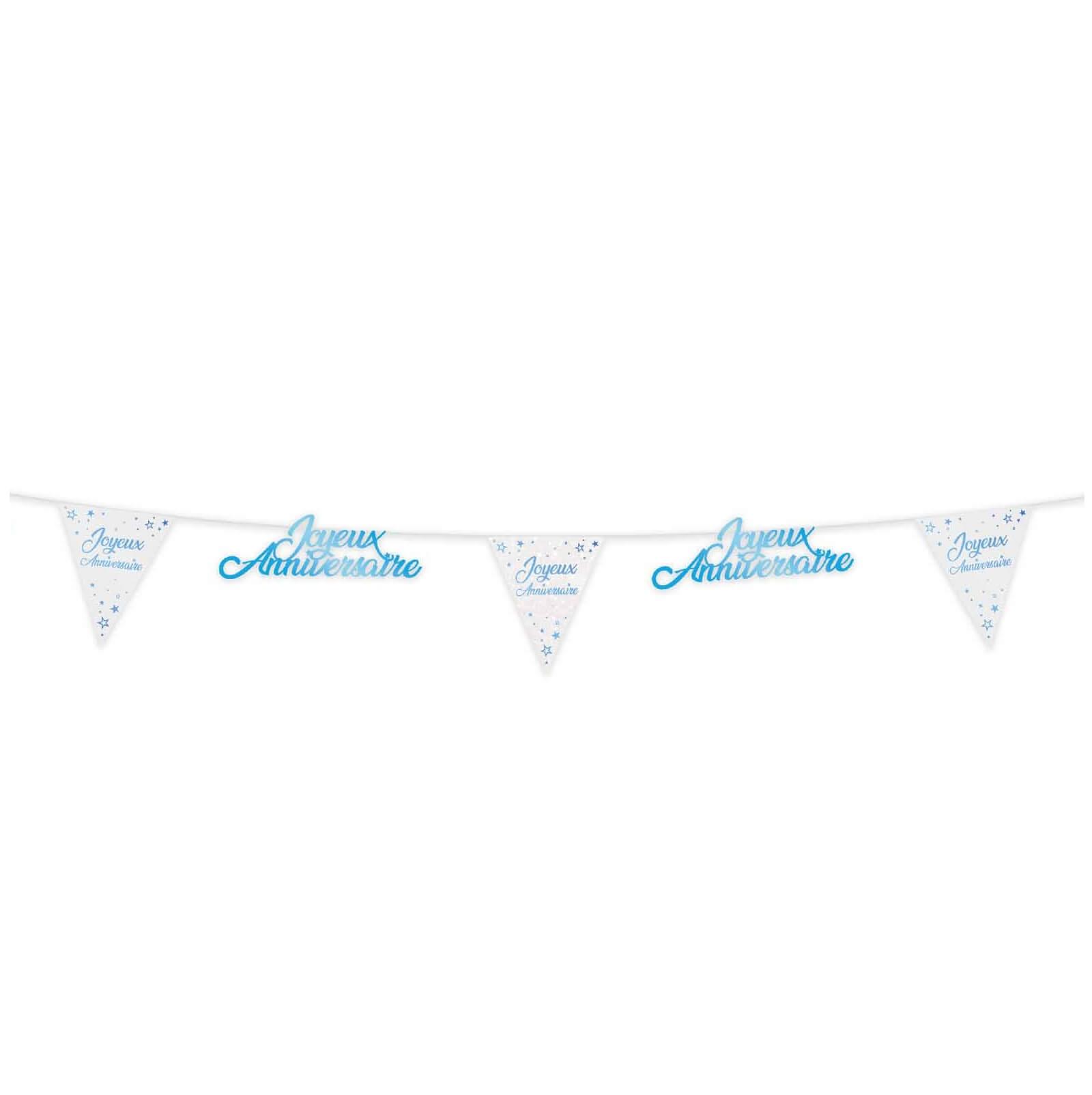 Decoration fete anniversaire blanc bleu guirlande fanion