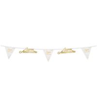 Decoration fete anniversaire blanc dore or guirlande fanion