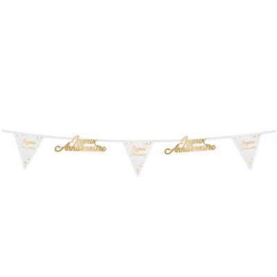 Guirlande fanion blanche doree or metallisee joyeux anniversaire