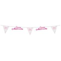 Decoration fete anniversaire blanc rose fuchsia guirlande fanion