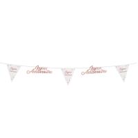 Decoration fete anniversaire blanc rose gold guirlande fanion