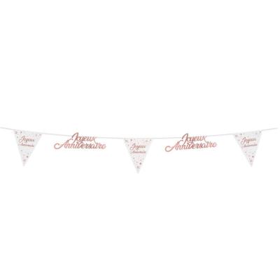 Guirlande fanion blanche rose gold metallisee joyeux anniversaire