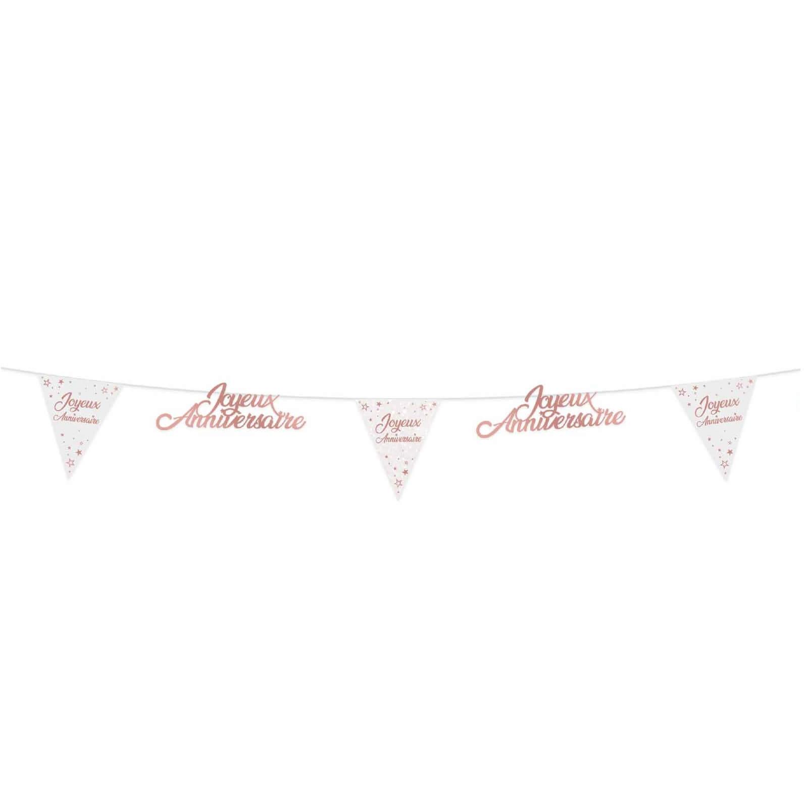Decoration fete anniversaire blanc rose gold guirlande fanion