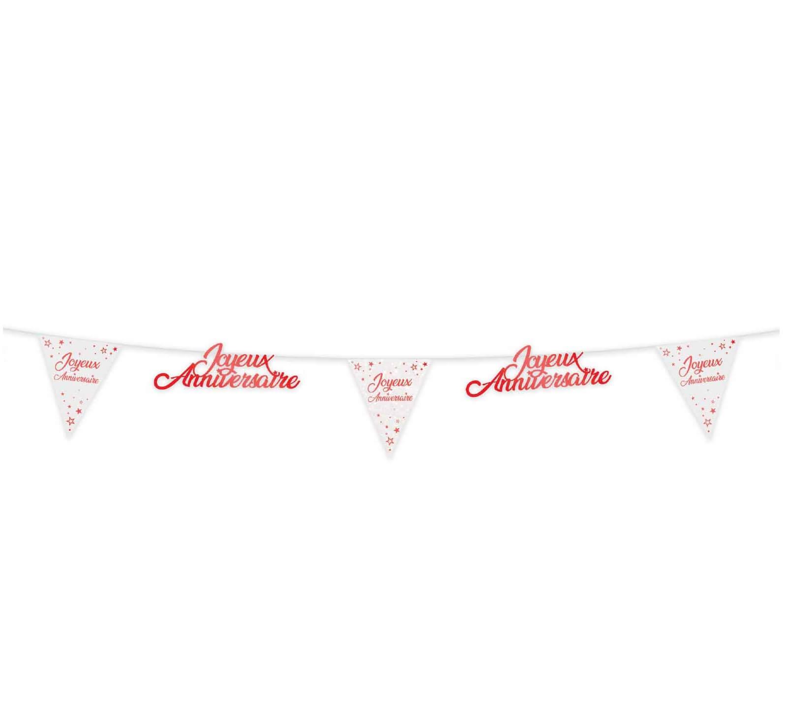 Decoration fete anniversaire blanc rouge guirlande fanion