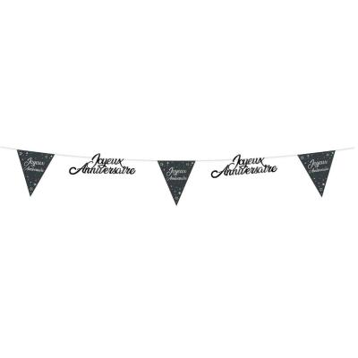 Guirlande fanion noire metallisee joyeux anniversaire