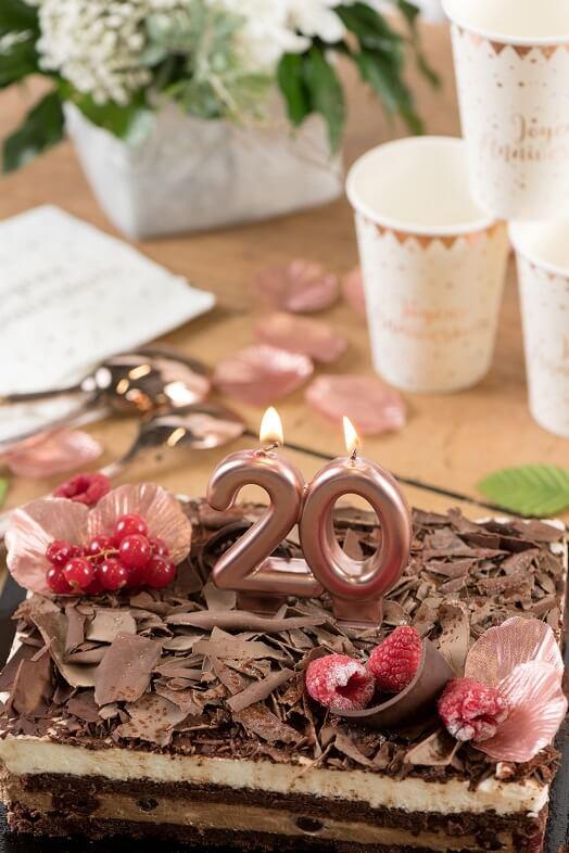 Decoration gateau anniversaire 20 ans rose gold metallique