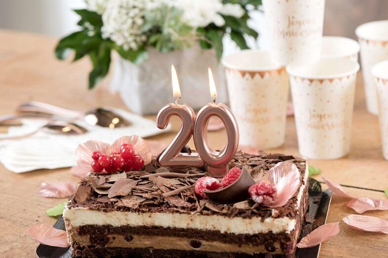 Decoration gateau anniversaire 20ans rose gold