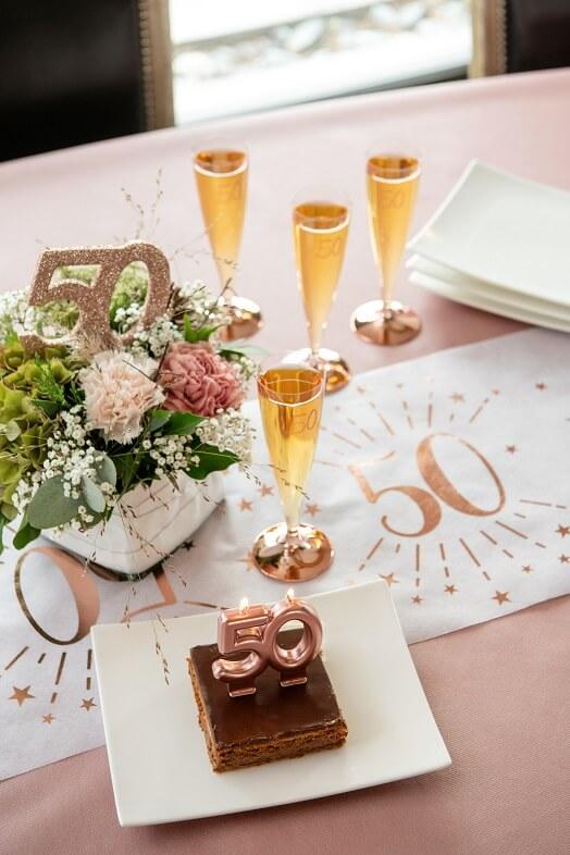 Decoration gateau anniversaire 50 ans rose gold metallique