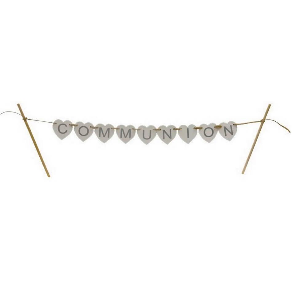 Decoration gateau argent communion bois