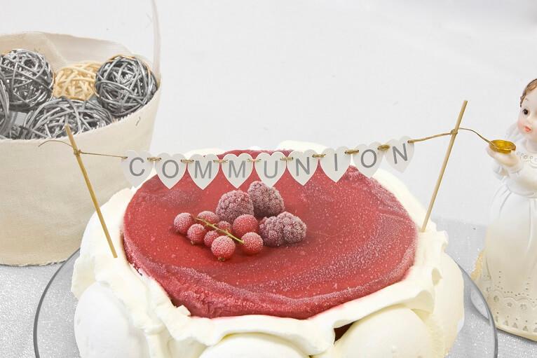 Decoration gateau argent communion en bois