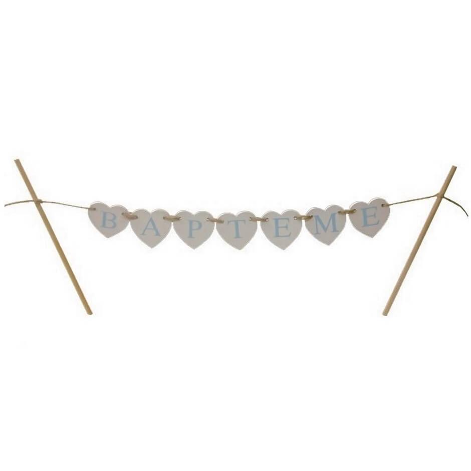 Decoration gateau bleu ciel pour bapteme en bois