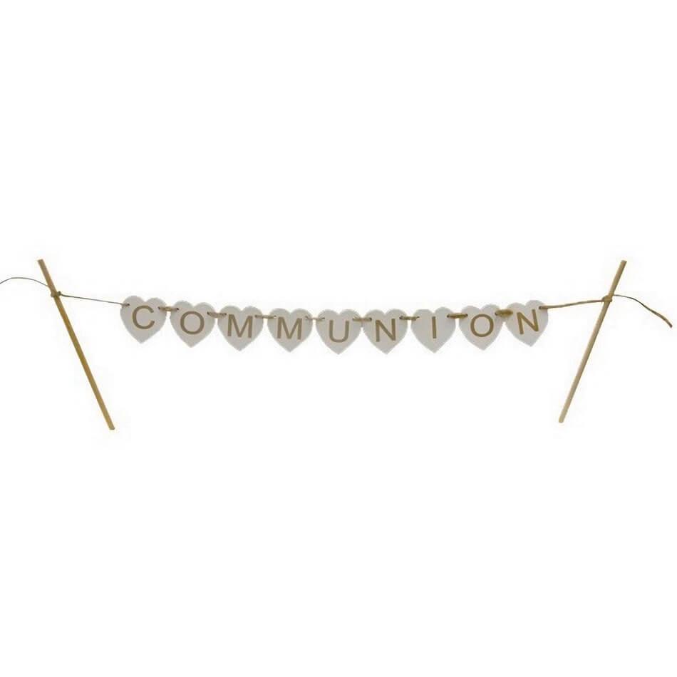 Decoration gateau dore communion bois