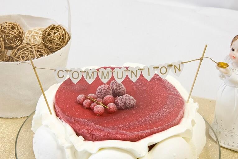 Decoration gateau dore communion en bois