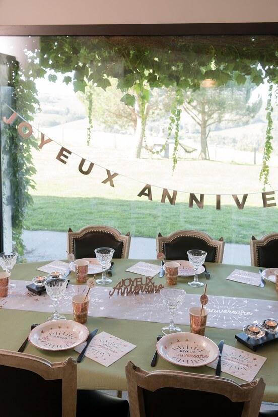 Decoration guirlande lettre joyeux anniversaire rose gold metallique