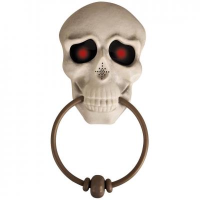 Decoration halloween heurtoir de porte tete de mort animee