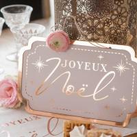 Decoration interieur de maison suspension pancarte joyeux noel blanche et rose gold