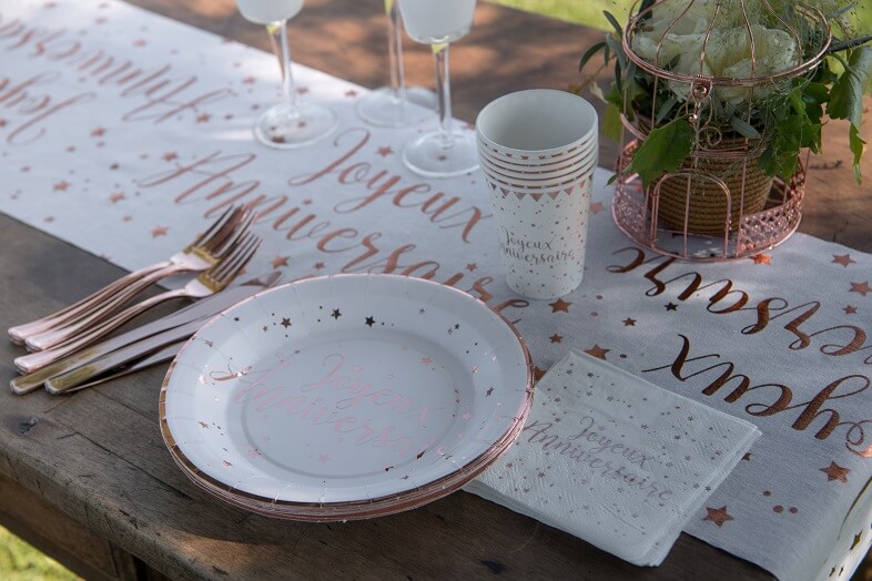 Serviette cocktail anniversaire rose gold et blanche R/5663