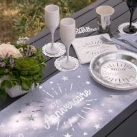 Decoration joyeux anniversaire blanc et argent metallique