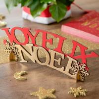 Decoration lettre en bois joyeux noel rouge et or