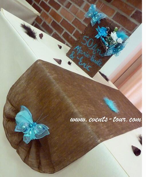 Decoration noeud automatique bleu turquoise en organdi