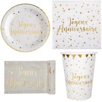 Decoration or et blanc joyeux anniversaire