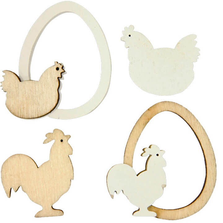 Decoration paques en bois et poule