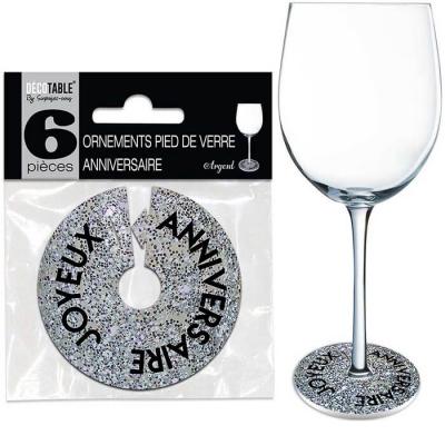 Décoration pied de verre joyeux anniversaire argent (x6) R/OVP00A