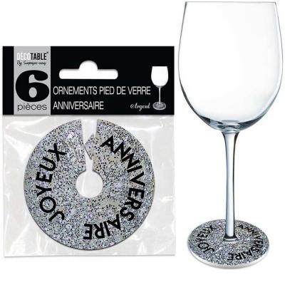 Decoration pied de verre joyeux anniversaire argent