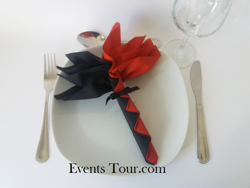 Decoration pliage de serviette palmier noir et rouge