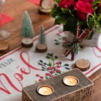 Decoration porte bougie ecorce en bois de noel
