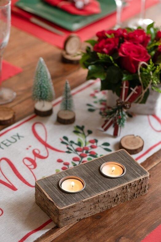 Decoration porte bougie ecorce en bois de noel