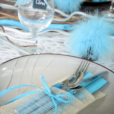 Decoration pour couverts bleu turquoise