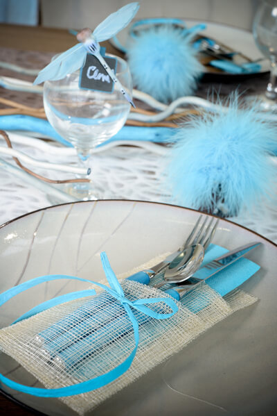 Decoration pour couverts bleu turquoise