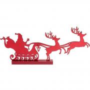 Décoration rouge en bois avec traineau du père Noël et ses cerfs (x1) REF/7069