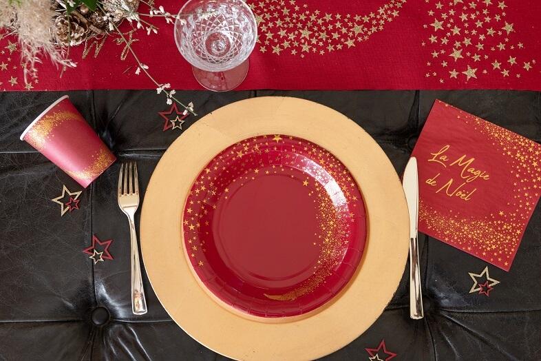 Decoration serviette de noel rouge et dore or