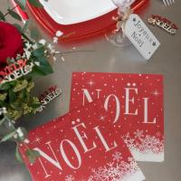 Decoration serviette de table elegante noel enneigee rouge et blanche