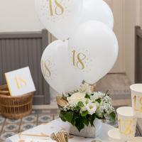 Decoration serviette et chemin de table anniversaire 18ans or metallise et blanc