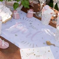 Decoration serviette et chemin de table baby shower fille rose blanc et or