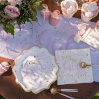 Decoration serviette et chemin de table baby shower girl rose blanc et or