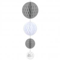 Decoration suspension anniversaire grise et blanche avec 3 boules