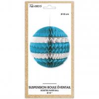 Decoration suspension boule eventail bleue et blanche