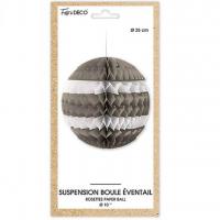 Decoration suspension boule eventail grise et blanche